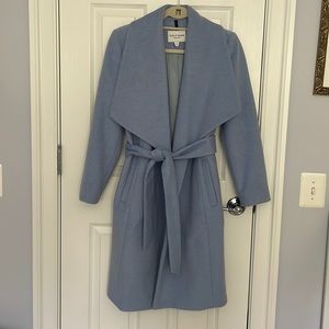 Ice blue wool wrap coat